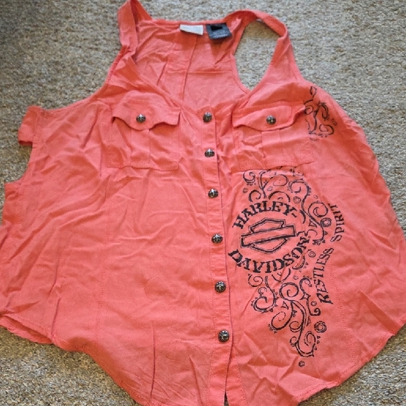 Harley-Davidson Tops - Harley-Davidson Coral Button-Front Tank with Logo Print